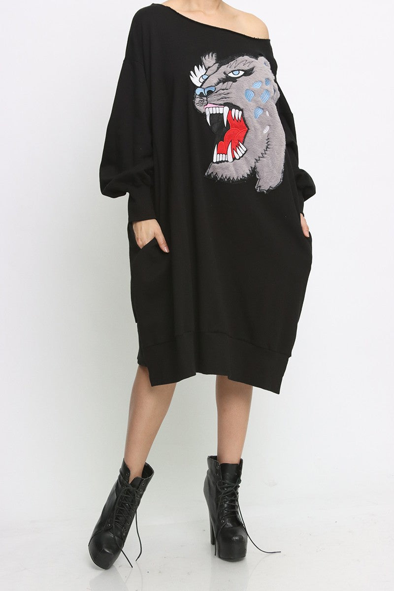 Black Tiger Oversized Plus Sweatshirt Dress