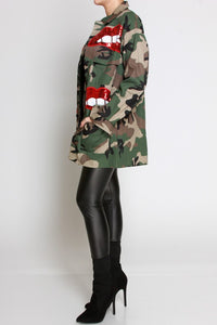 Red Lips Sequins Camo Jacket