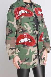 Red Lips Sequins Camo Jacket