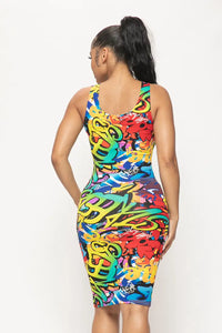 Graffiti Print Bodycon Tank Dress