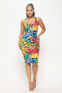 Graffiti Print Bodycon Tank Dress