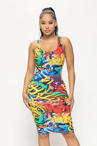 Graffiti Print Bodycon Tank Dress