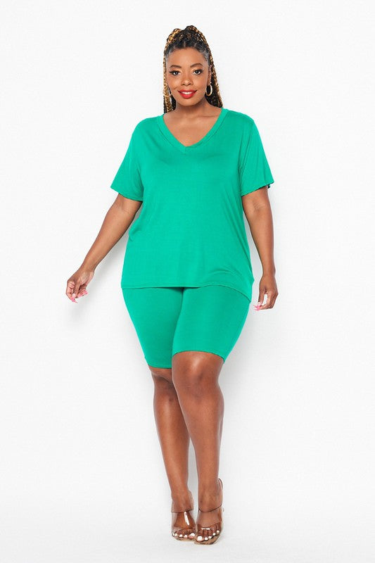 The Basic But Cute V-Neck Plus Short Set