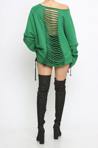 Money Green Oversized Slit Sweatshirt