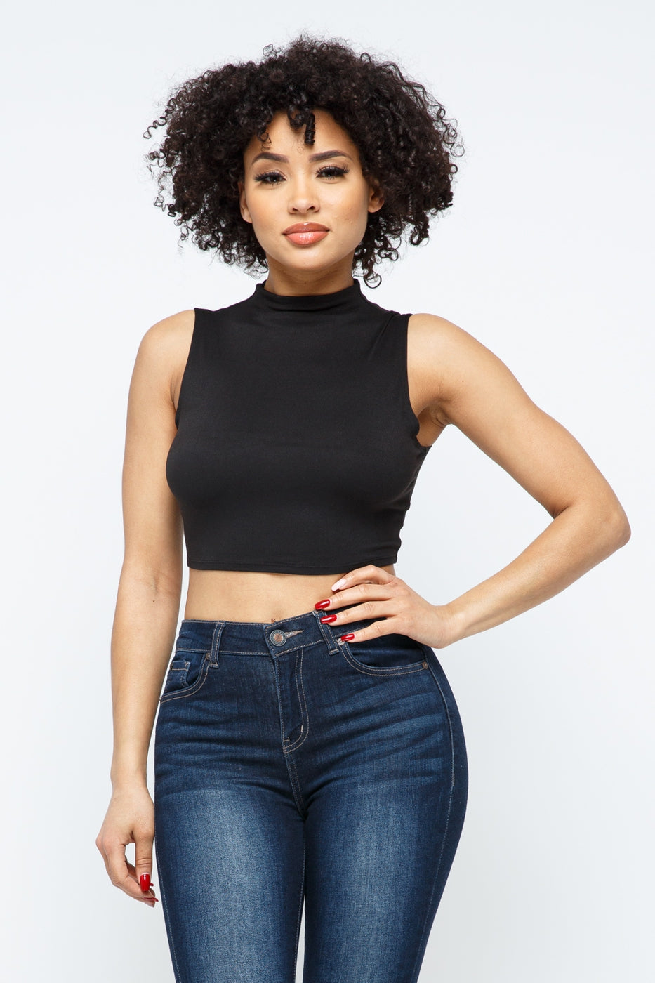 Mock Neck Sleeveless Crop Top