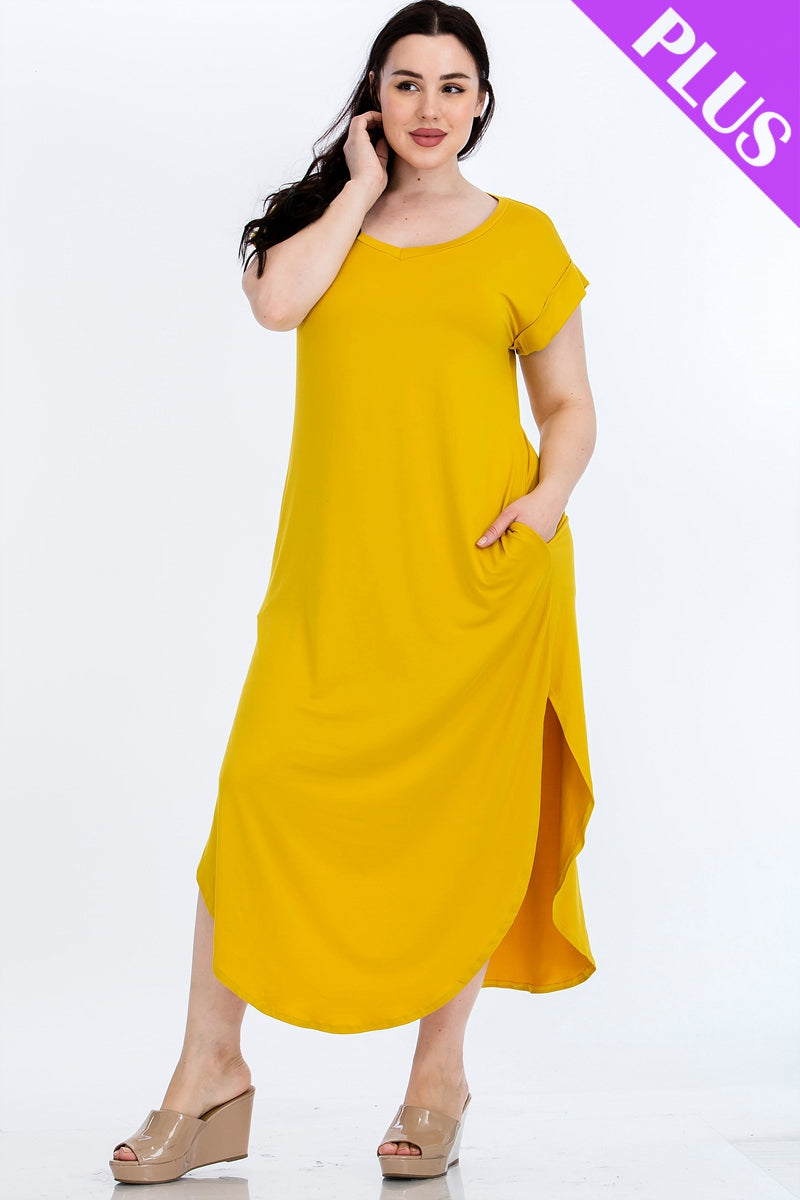 Cap Sleeve V Neck Plus Maxi Dress