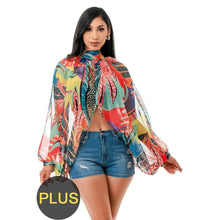 Load image into Gallery viewer, Plus Size Back Out Sheer Blouse
