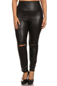 Slit Knee Faux Leather Plus Size Leggings